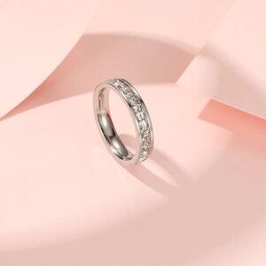 3/$35 Silver Stainless Steel Eternity Band Ring with Rhinestones Wedding Promise